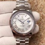 Swiss 3255 Rolex Day-Date II SS Fluted Bezel Silver Dial Fake Watch - NEW_th.jpg